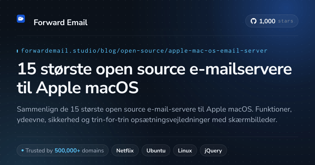 15 største open source e-mailservere til Apple macOS 2026
