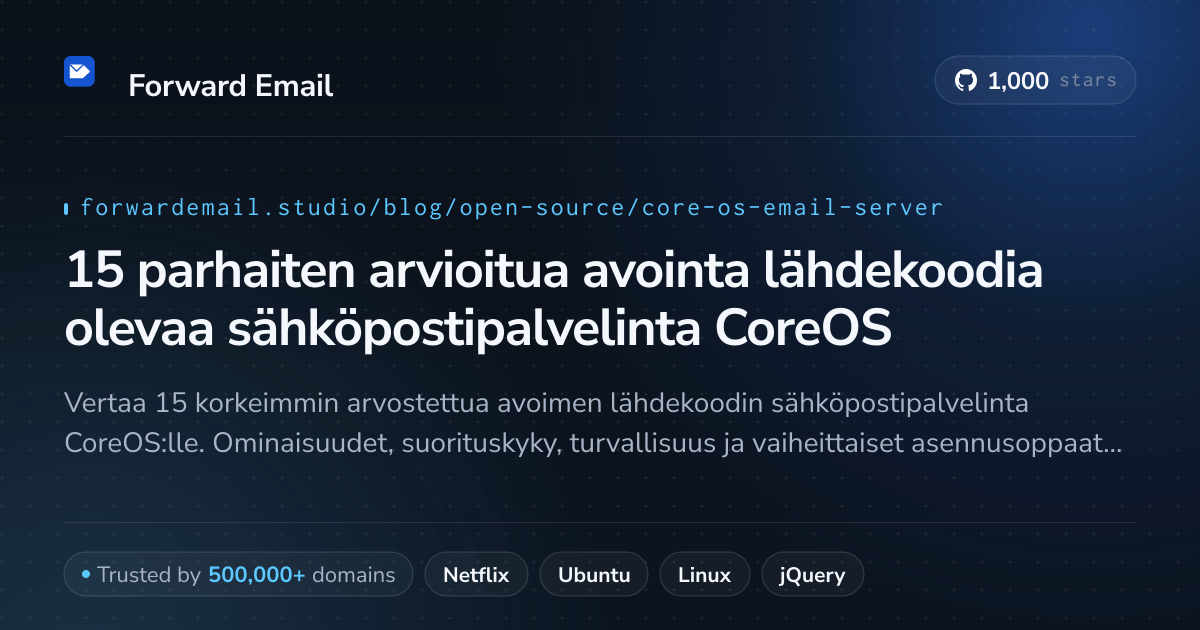 15 parhaiten arvioitua avointa lähdekoodia olevaa sähköpostipalvelinta CoreOS 2026
