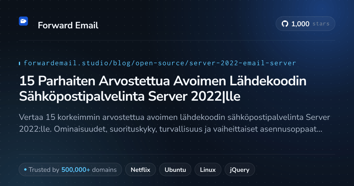 15 Parhaiten Arvostettua Avoimen Lähdekoodin Sähköpostipalvelinta Server 2022|lle 2026