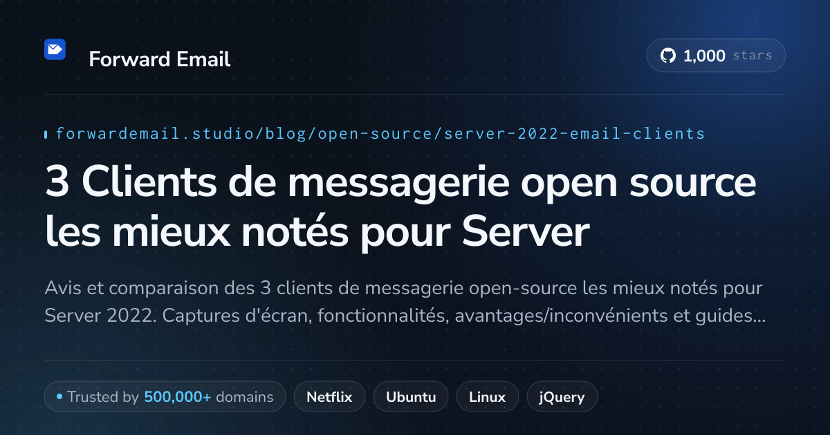 3 Clients de messagerie open source les mieux notés pour Server 2022 2026