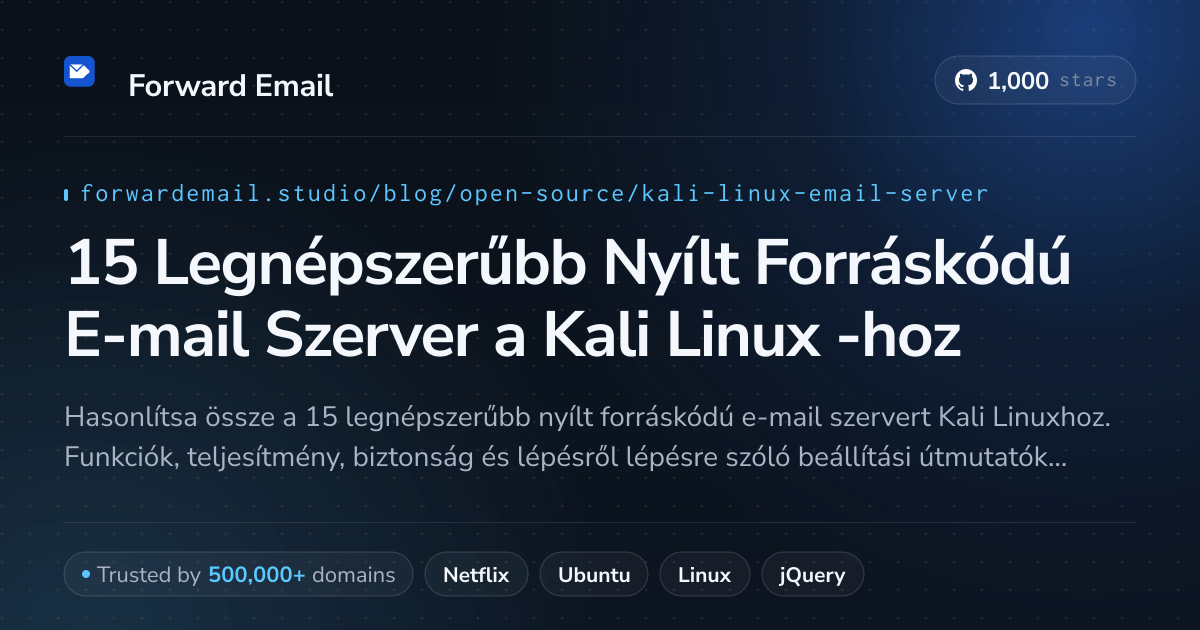 15 Legnépszerűbb Nyílt Forráskódú E-mail Szerver a Kali Linux 2026-hoz