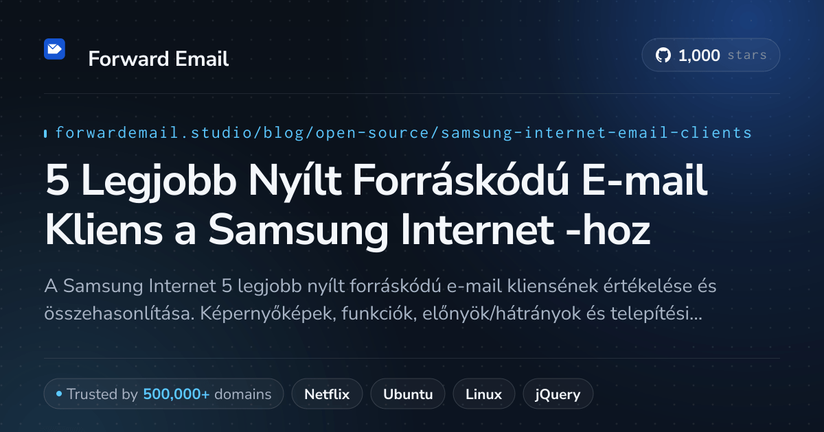 5 Legjobb Nyílt Forráskódú E-mail Kliens a Samsung Internet 2026-hoz