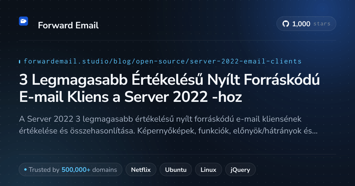 3 Legmagasabb Értékelésű Nyílt Forráskódú E-mail Kliens a Server 2022 2026-hoz