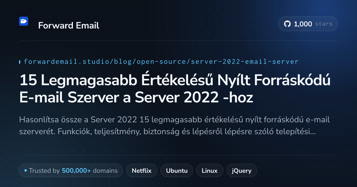 15 Legmagasabb Értékelésű Nyílt Forráskódú E-mail Szerver a Server 2022 2026-hoz