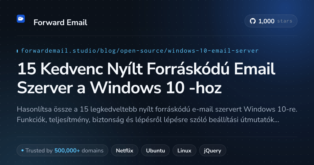 15 Kedvenc Nyílt Forráskódú Email Szerver a Windows 10 2026-hoz
