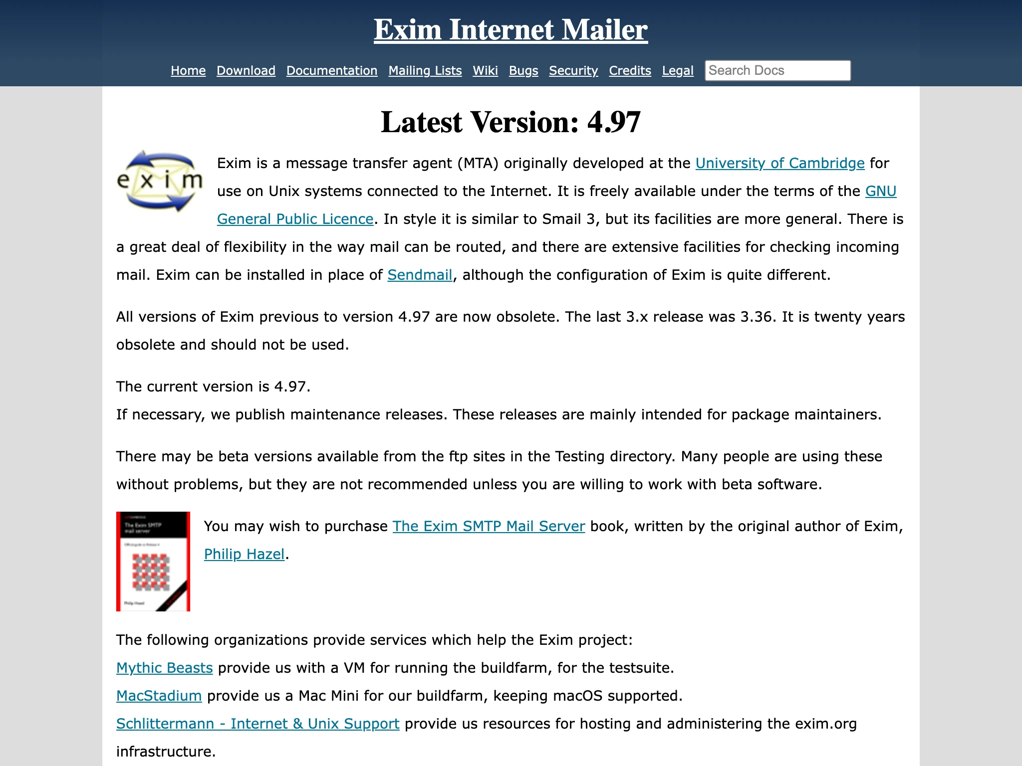 Exim is an open-source email server for Alpine Linux.