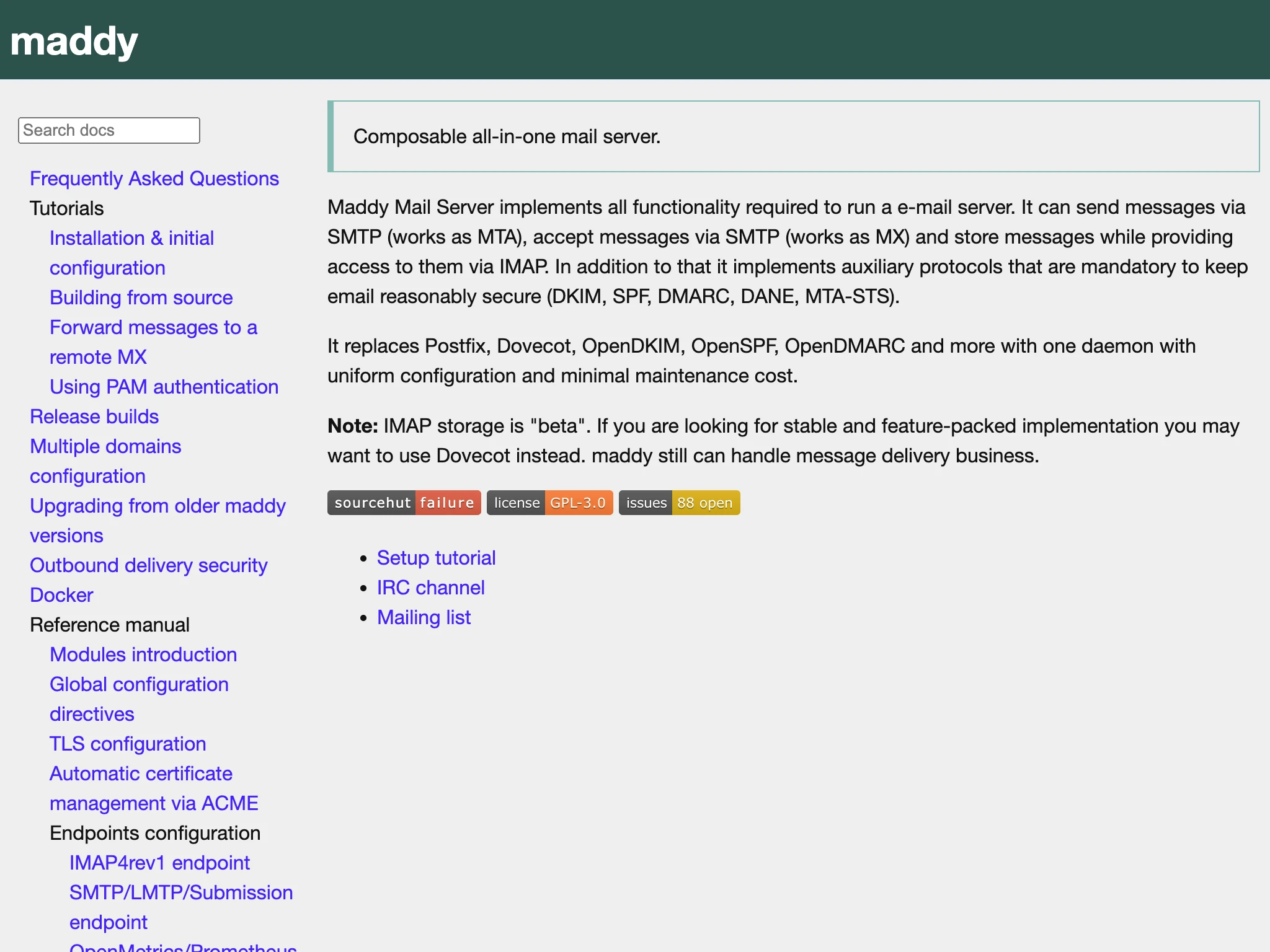 Maddy Mail Server is an open-source email server for Alpine Linux.