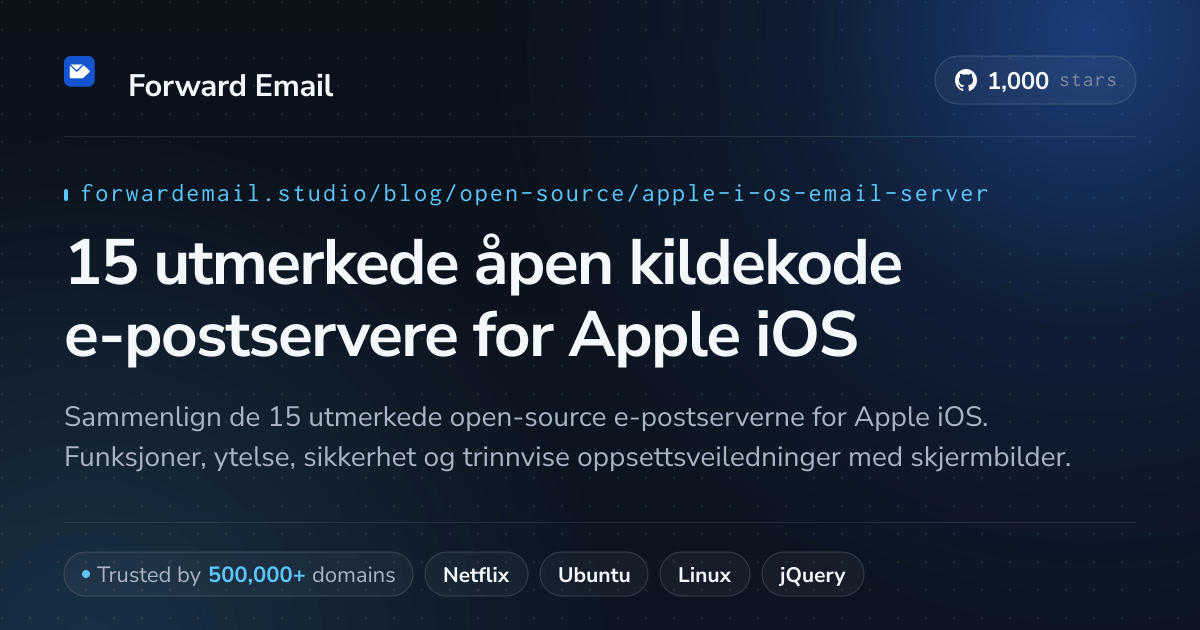 15 utmerkede åpen kildekode e-postservere for Apple iOS 2026