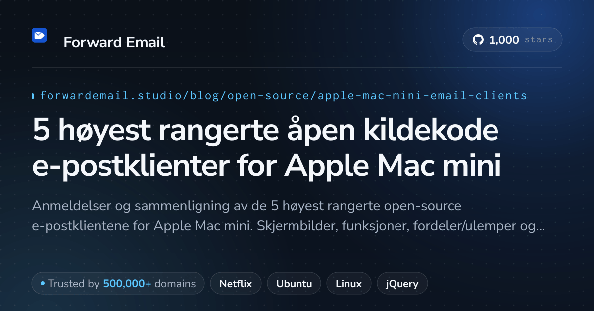 5 høyest rangerte åpen kildekode e-postklienter for Apple Mac mini 2026