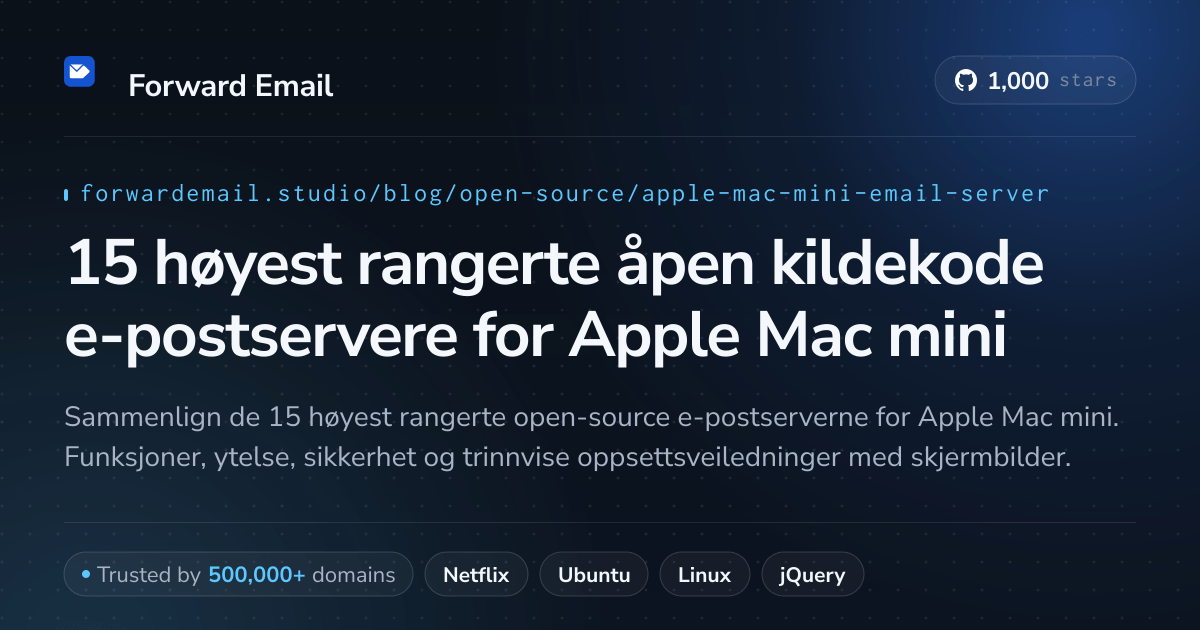15 høyest rangerte åpen kildekode e-postservere for Apple Mac mini 2026
