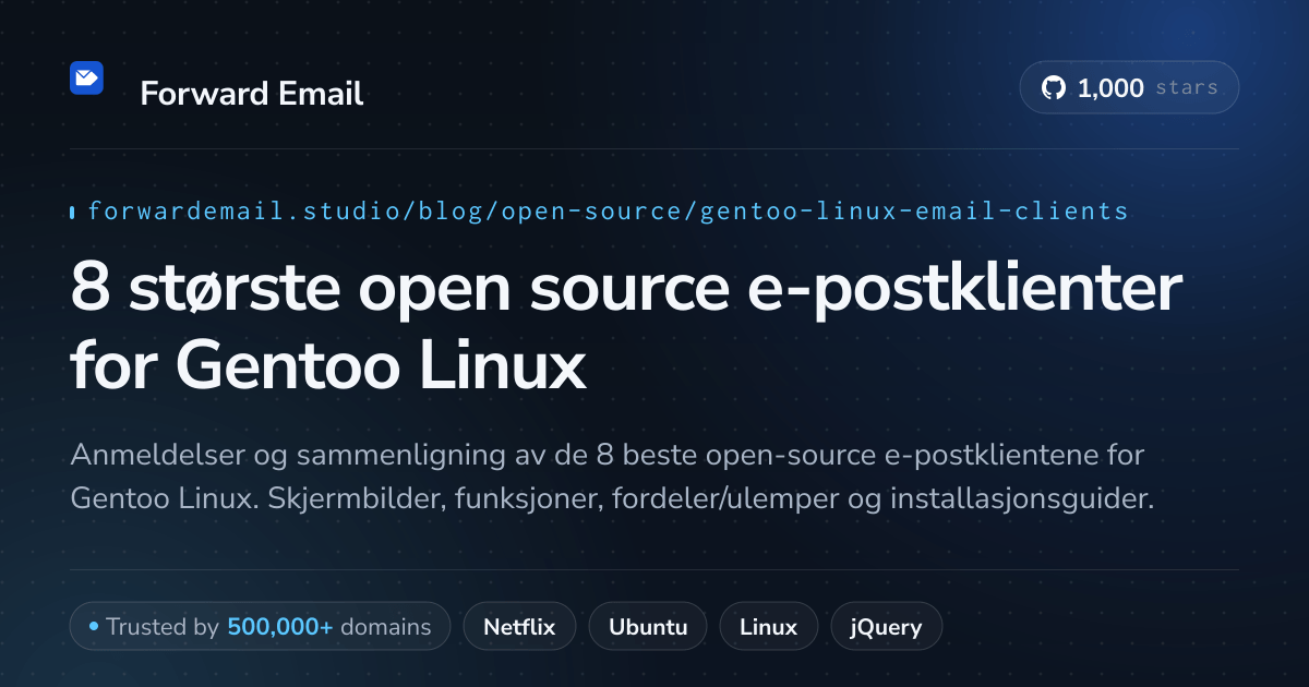 8 største open source e-postklienter for Gentoo Linux 2026