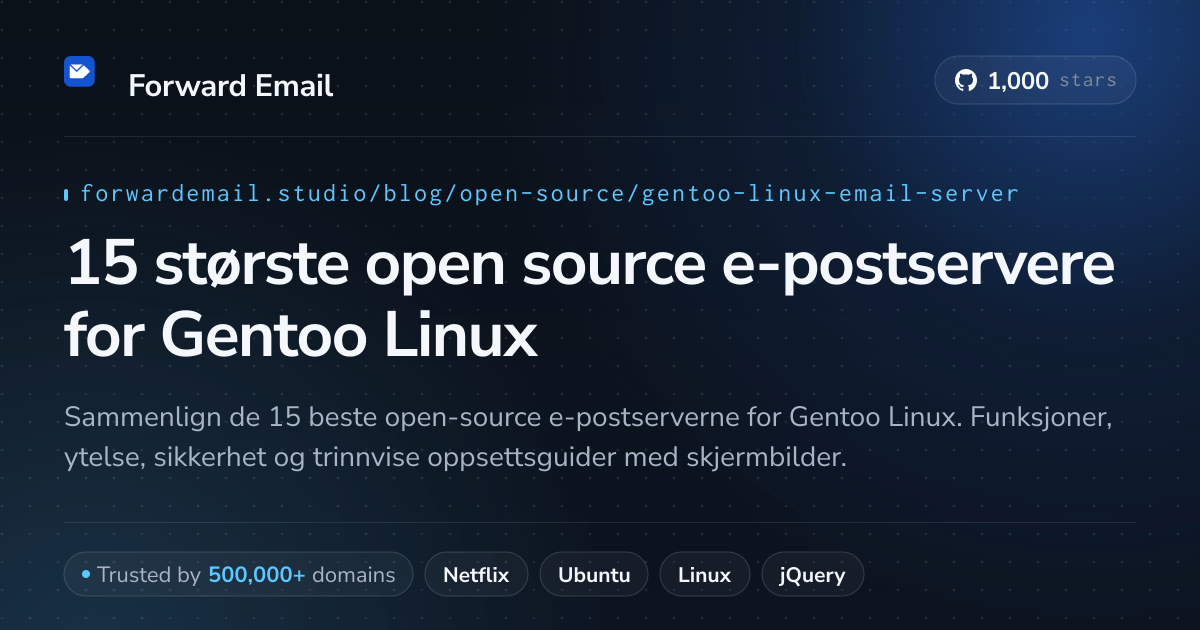 15 største open source e-postservere for Gentoo Linux 2026