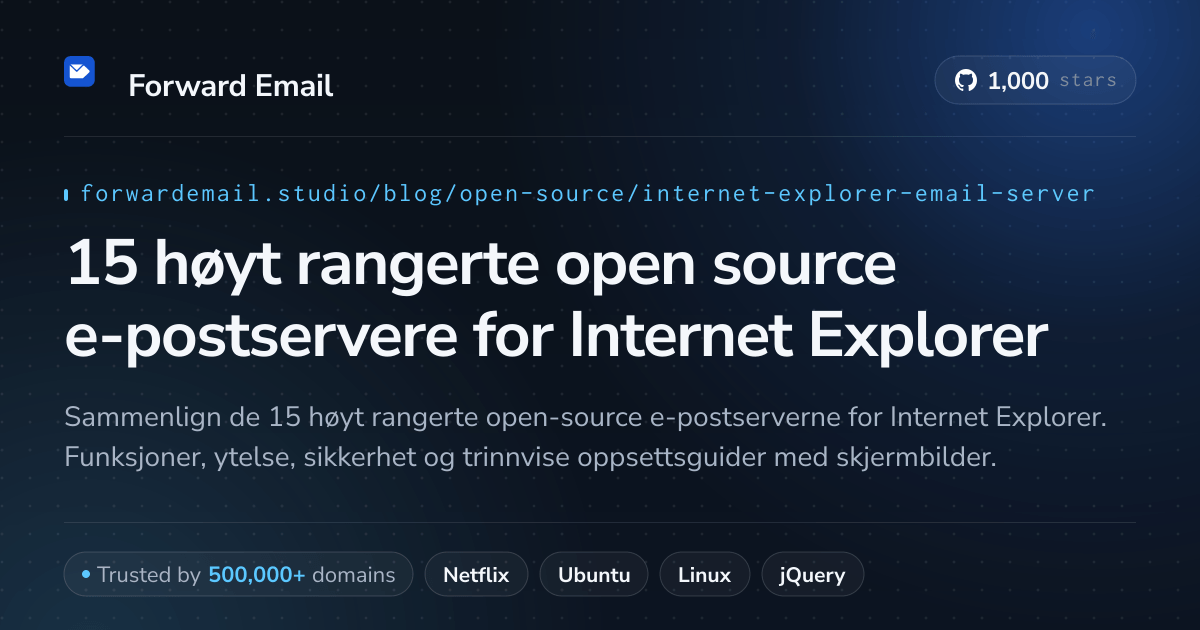 15 høyt rangerte open source e-postservere for Internet Explorer 2026