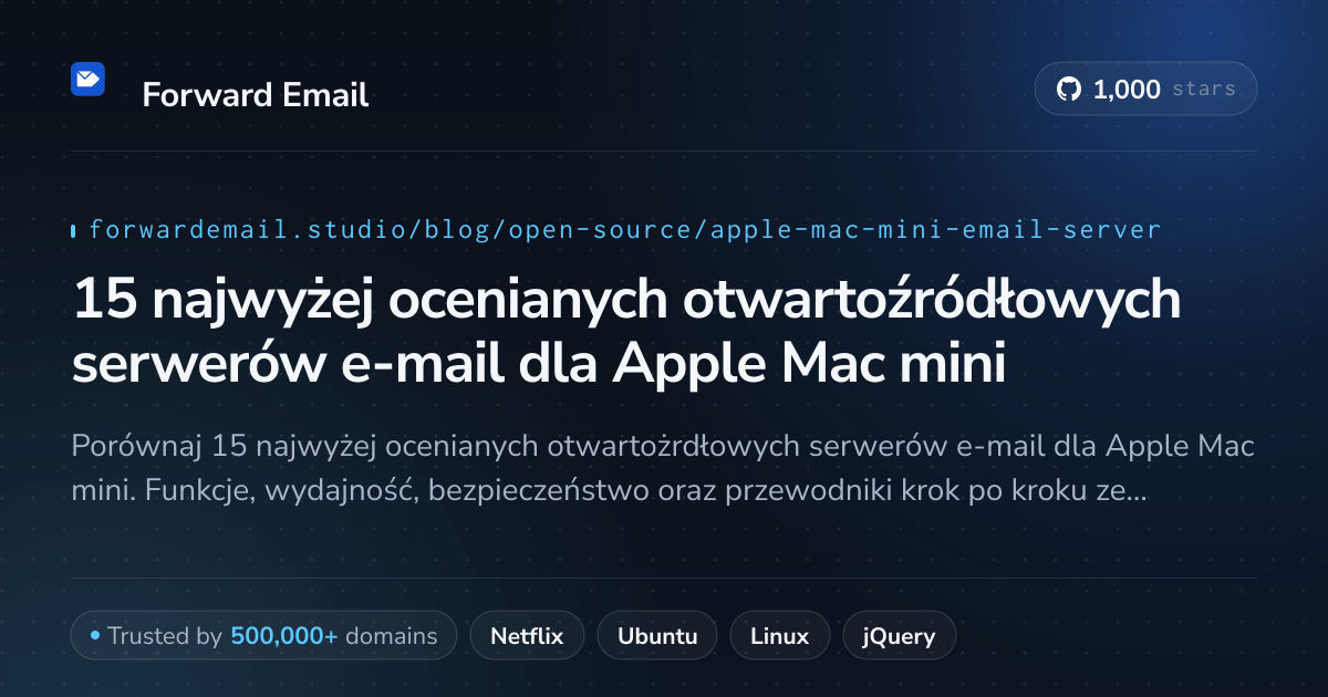 15 najwyżej ocenianych otwartoźródłowych serwerów e-mail dla Apple Mac mini 2026