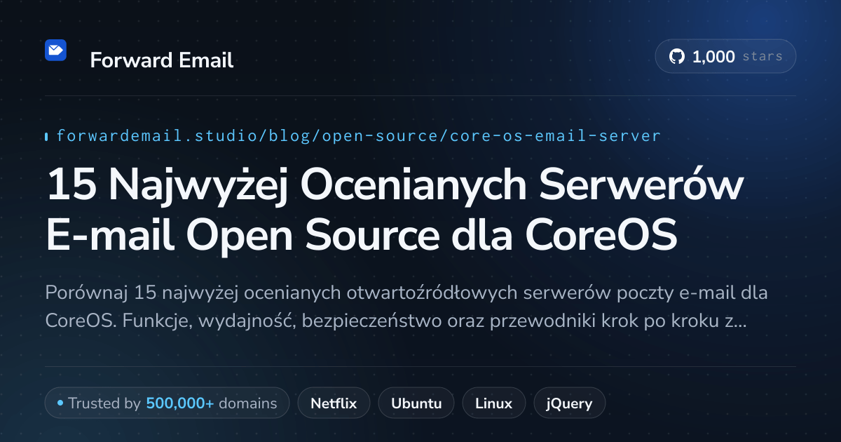 15 Najwyżej Ocenianych Serwerów E-mail Open Source dla CoreOS 2026