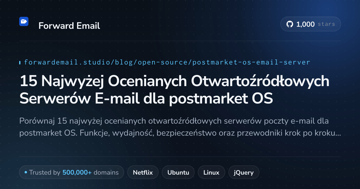 15 Najwyżej Ocenianych Otwartoźródłowych Serwerów E-mail dla postmarket OS 2026