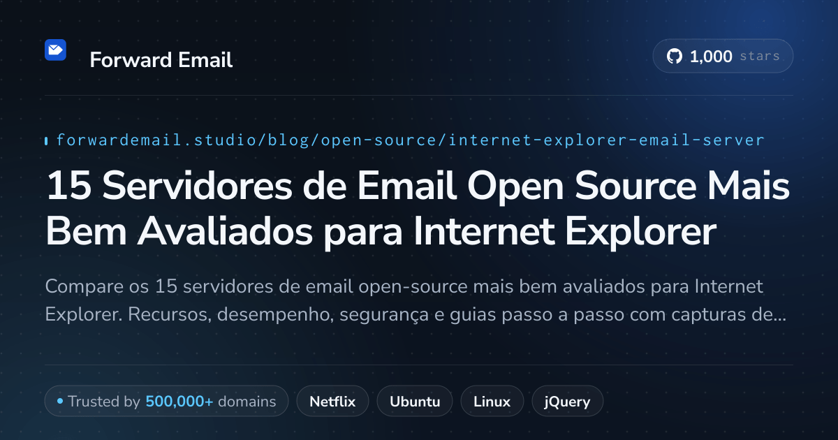 15 Servidores de Email Open Source Mais Bem Avaliados para Internet Explorer 2026