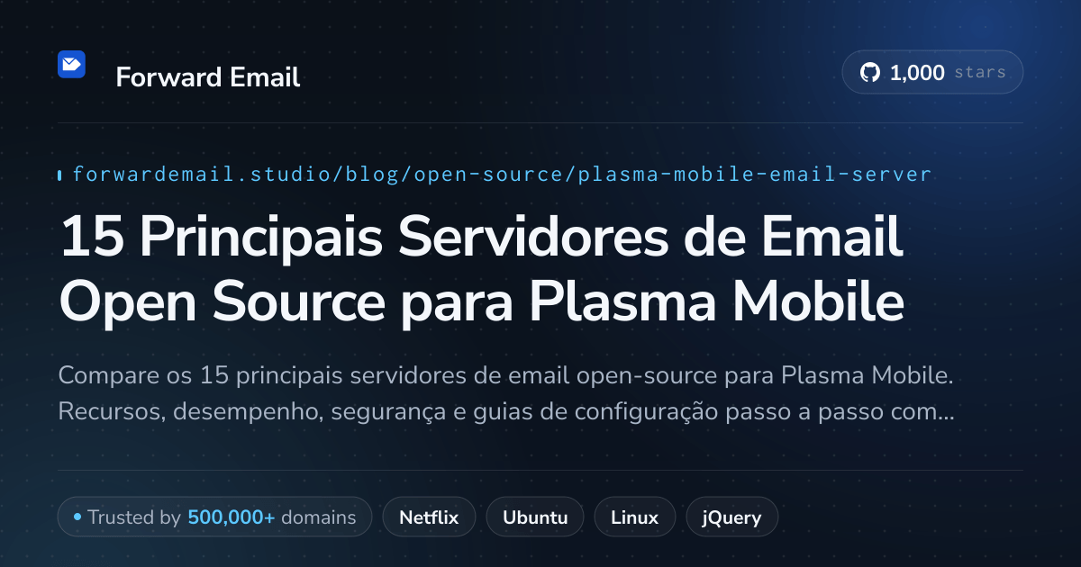 15 Principais Servidores de Email Open Source para Plasma Mobile 2026
