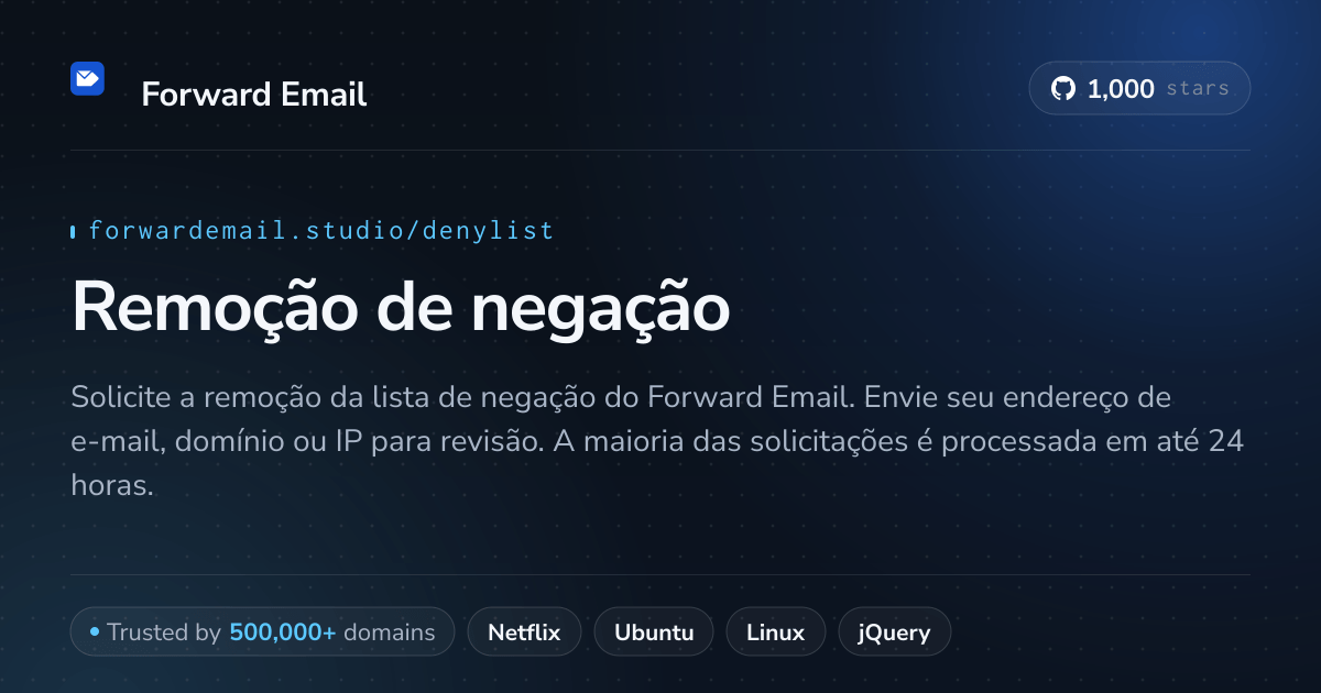 Remoção de negação - Desbloqueie seu Email, Domínio ou Endereço IP