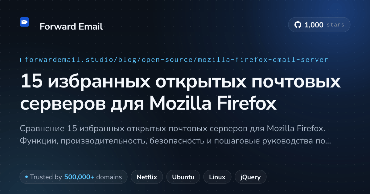 15 избранных открытых почтовых серверов для Mozilla Firefox 2026