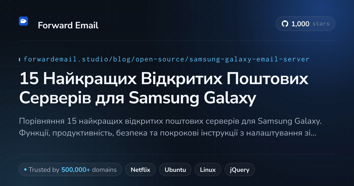 15 Найкращих Відкритих Поштових Серверів для Samsung Galaxy 2026